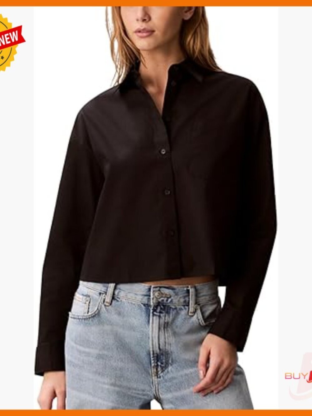 Cropped Cotton Poplin Button Down Shirt with Embroidered Logo